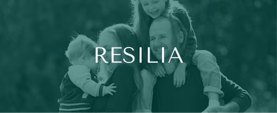 Happy family with Resilia branding